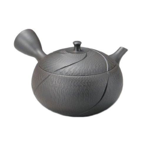 

Tokoname ware Hokuryu 17 black flat round spiral band Ami teapot 3-80 No. AM-T048