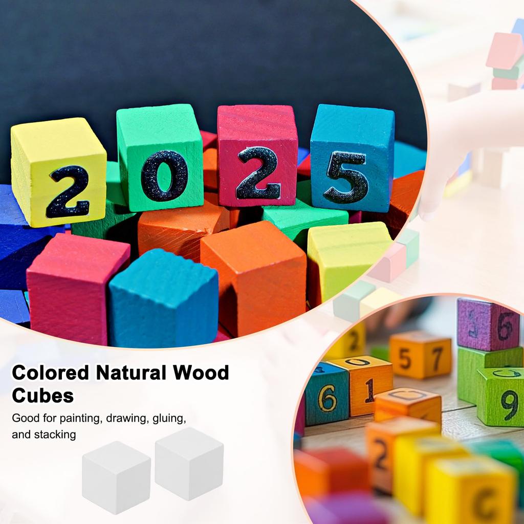 METERXITY 50 Stück DIY Holzwürfel, 0,6" (1,5 cm) Farbige Naturholzklötze für Bastelarbeiten, Puzzles, Spiele, Hochzeiten, Heimdekoration, Würfel und zum Bauen,