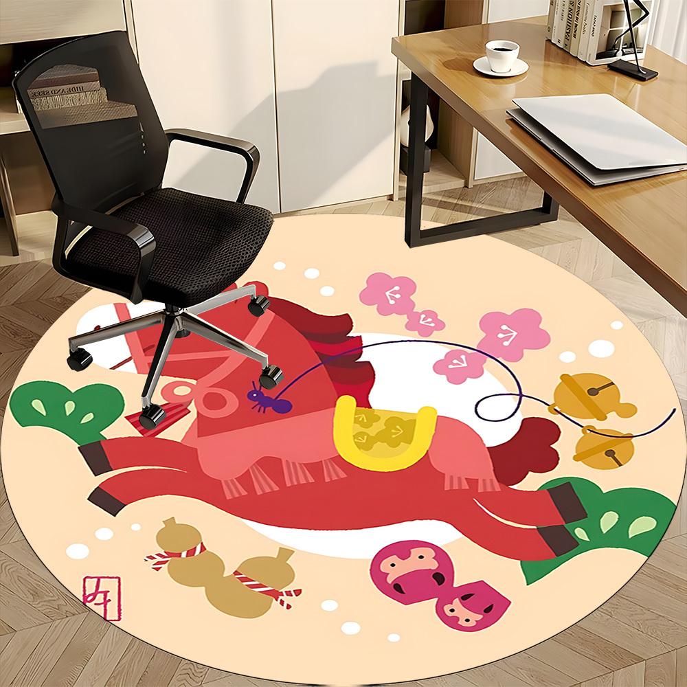 1pc Rocking Horse Office Round Rug, Non-slip, Soft and Durable Office Rug for Interior Decoration, Perfect for Office, Beautiful Decoration Yy26032307