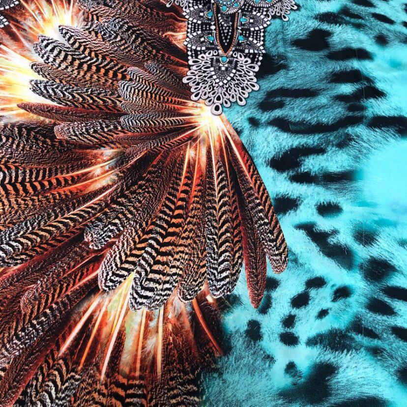 Feather Print Polyester Beach Robe Cover-Up