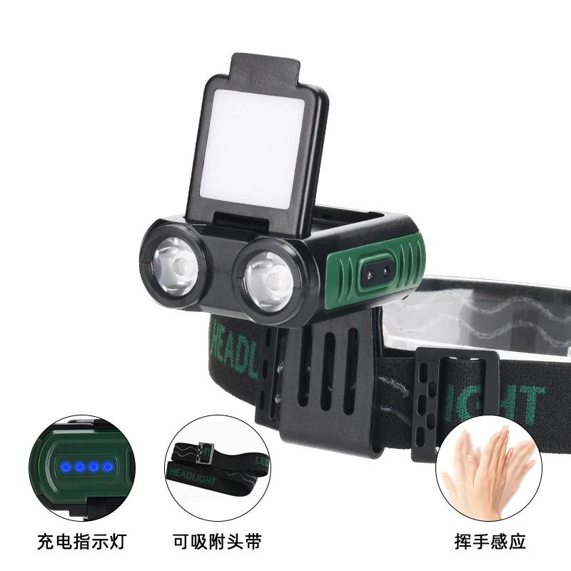 

Ультра яркий мини перезаряжаемый налобный фонарь светодиодный пристегивающийся кепочный фонарь водонепроницаемый датчик фонарик налобный фонарь для рыбалки зелёный