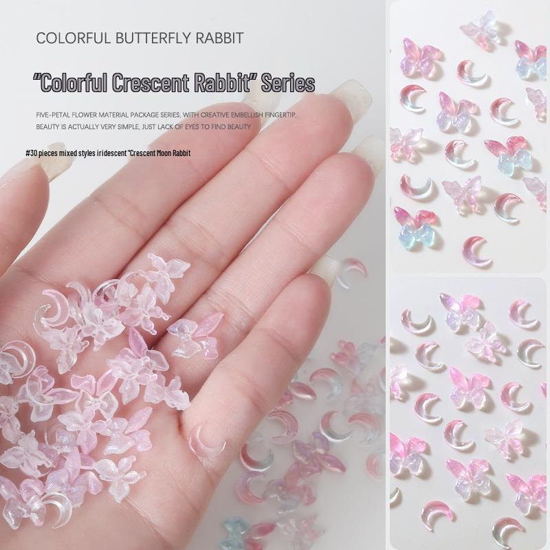 

Iridescent Crescent Moon Bunny Nail Art Resin Charms, 30 Iridescent Pieces