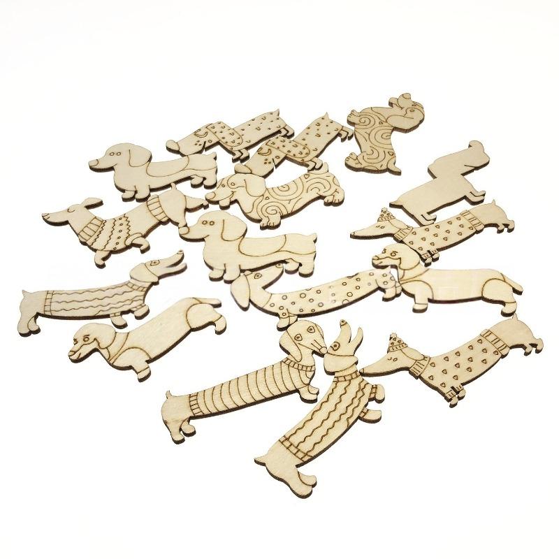 50Pcs Mini Dog Wood DIY Crafts Cutouts Wooden Dog Shaped Slices Embellishments Unfinished Wood Ornaments for Baby Shower Wedding