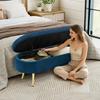 Multifunctional Bench, Soft Velvet, Metal Legs, Wood Frame, 20L Storage Space, 110x40x42cm, for Bedroom, Living Room, Shoe Bench, Hallway, Blue