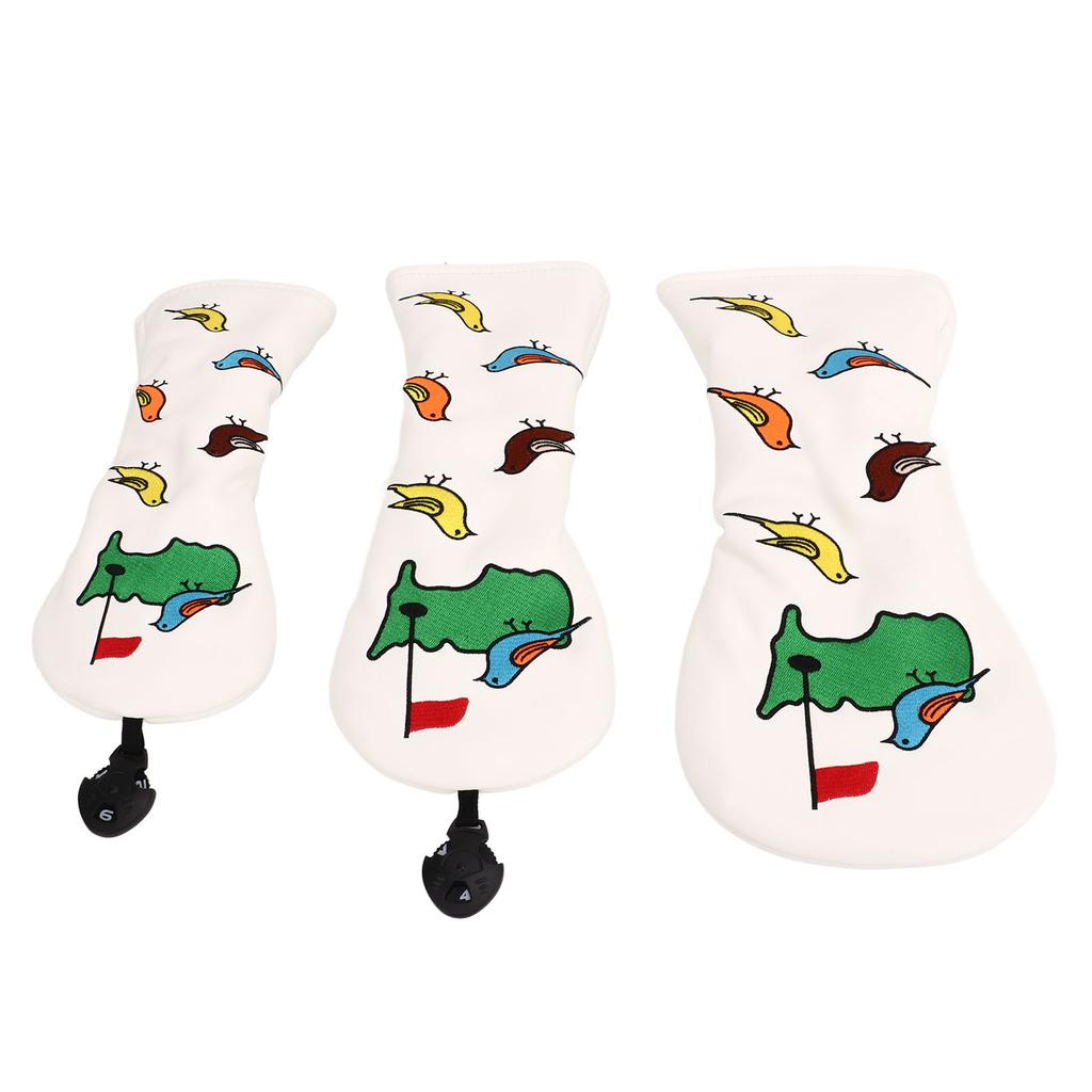 3PCS Golf Club Head Cover PU Waterproof Bird Pattern Golf Head Cover for Driver Fairway Hybrid