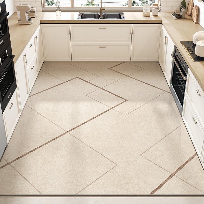 Kitchen Floor Mat Large Area Waterproof Carpet Pvc Leather Oil-proof Non-slip Foot Mats Line Minimalist Home Decoration Rug
