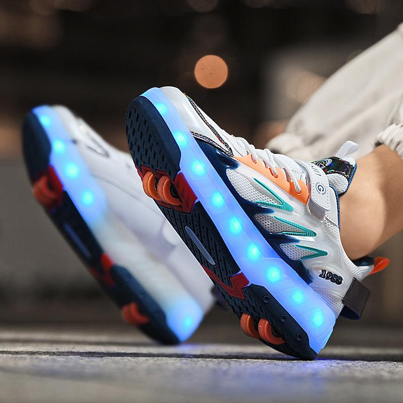 Children's Charging Four-wheel Walking Shoes Girls 2025 New Two-wheel Skates with Lights LED Light-emitting Shoes Roller Skates