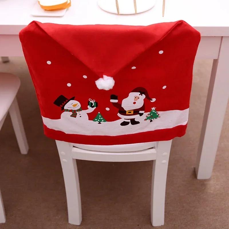 New Year Santa Claus Hat Chair Cover 2024 Christmas Decorations for Home Table Christmas Ornaments Xmas Gifts