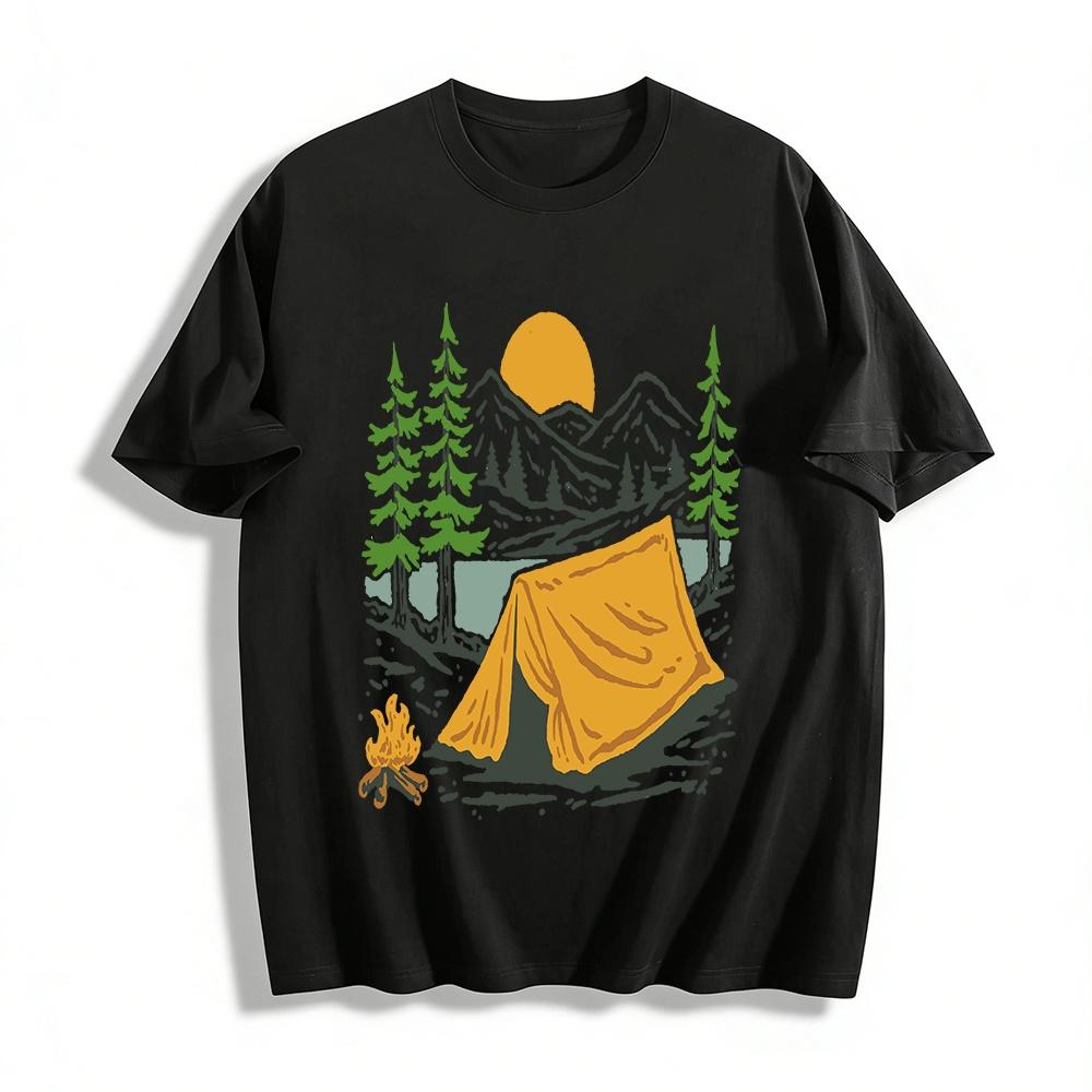 

Outdoor Camping Landscape Print Casual T-Shirt Pure cotton T-shirt XXS