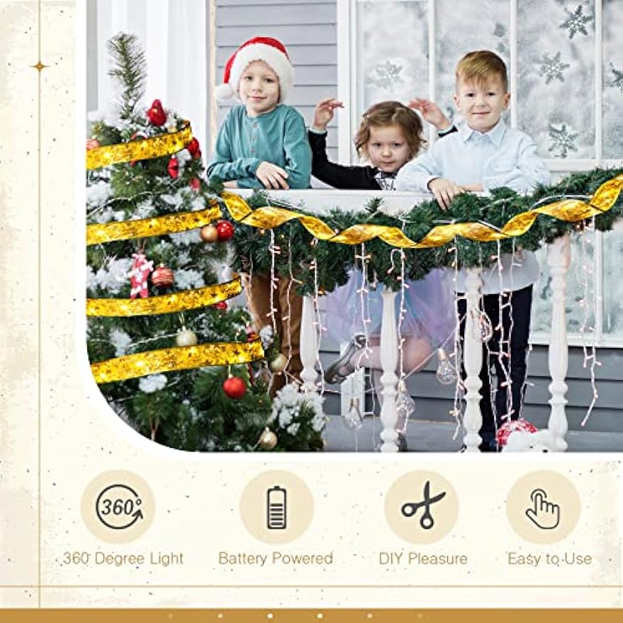 Weihnachtsband Lichter Baumschmuck Leuchten Lichterketten Batteriebetrieben Band für Weihnachtsdekoration Hochzeiten Neujahrsdeko