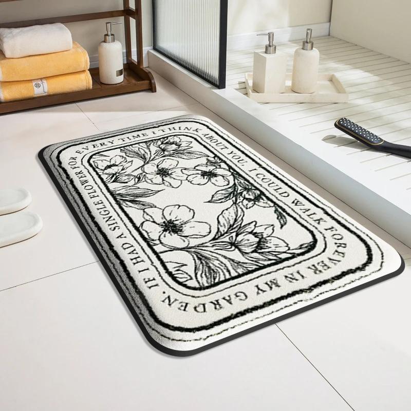 

VIKAMA Modern Luxury Bathroom Mat Shower Room Absorbent Anti-Slip Foot Mat Soft Entrance Toilet Rug Home Decor 40x60cm 16x24inch