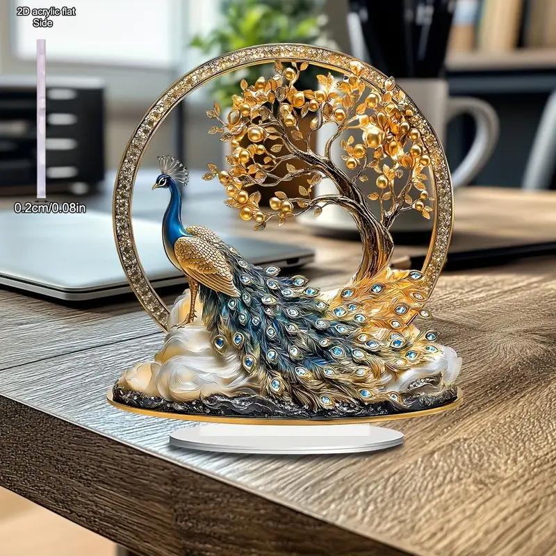 2D Flat Acrylic Peacock and Gold Tree Decoration, Indoor and Outdoor Decoration - No Battery/electricity Required, Free Day Decoration,