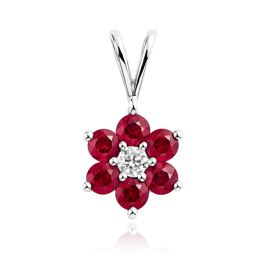 Beautiful White Gold Pendant with Diamond and Rubies