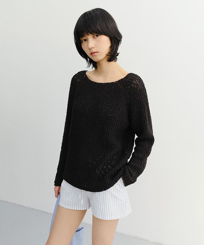 Deonseuteu Crochet Crewneck Knit_Udsw6B225_Black