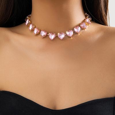 Colier de choker scurt de cristal cu inimă roz pentru femei Guler de nuntă la modă pe gât Accesorii 2023 Bijuterii de modă Cadouri pentru femei