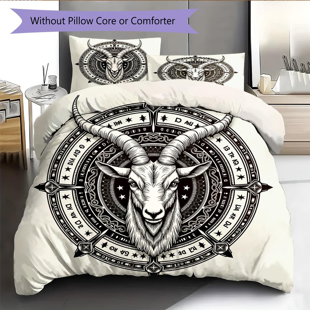 Vintage Ram Horn Symbol Pattern Bedding Quilt Set Home Decoration Gift (1 * duvet cover + 2 * pillowcase without core)