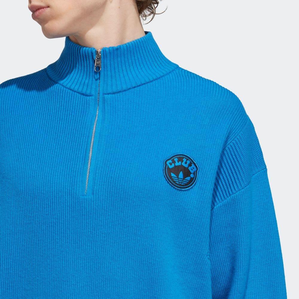 Adidas Solid Color Zip-Up Knit Sweater Men Tops Blue IA2499