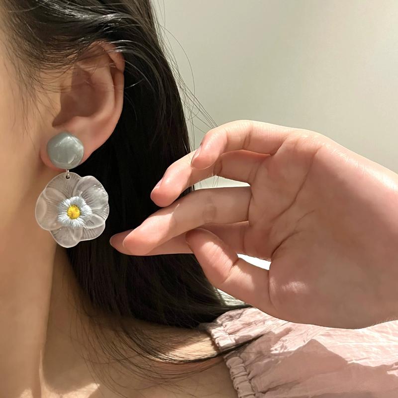 Transparent Flower Drop Earrings for Women Exquisite Frosted Floral Dangle Earrings Vintage Sweet Versatile Jewelry Gift 2025