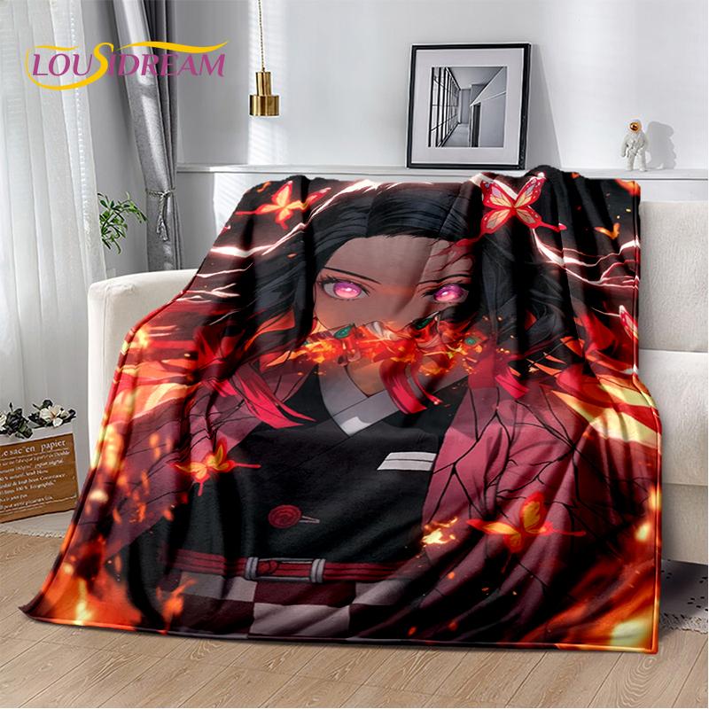 3D Demon Slayer Anime Kamado Nezuko Tanjirou Cartoon Blanket Soft Throw for Home Bedroom Bed Sofa Picnic Cover Child