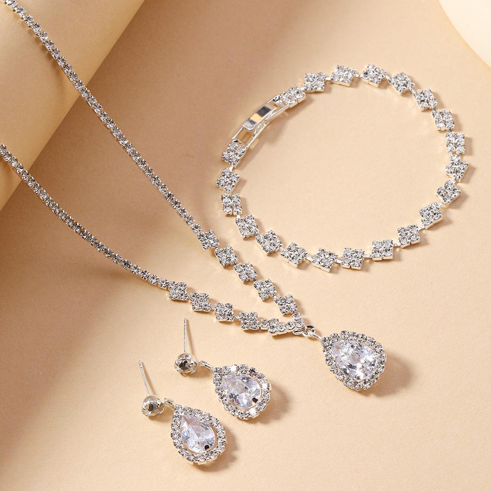 Elegant Zircon Teardrop Pendant Necklace & Earrings Set for Ladies