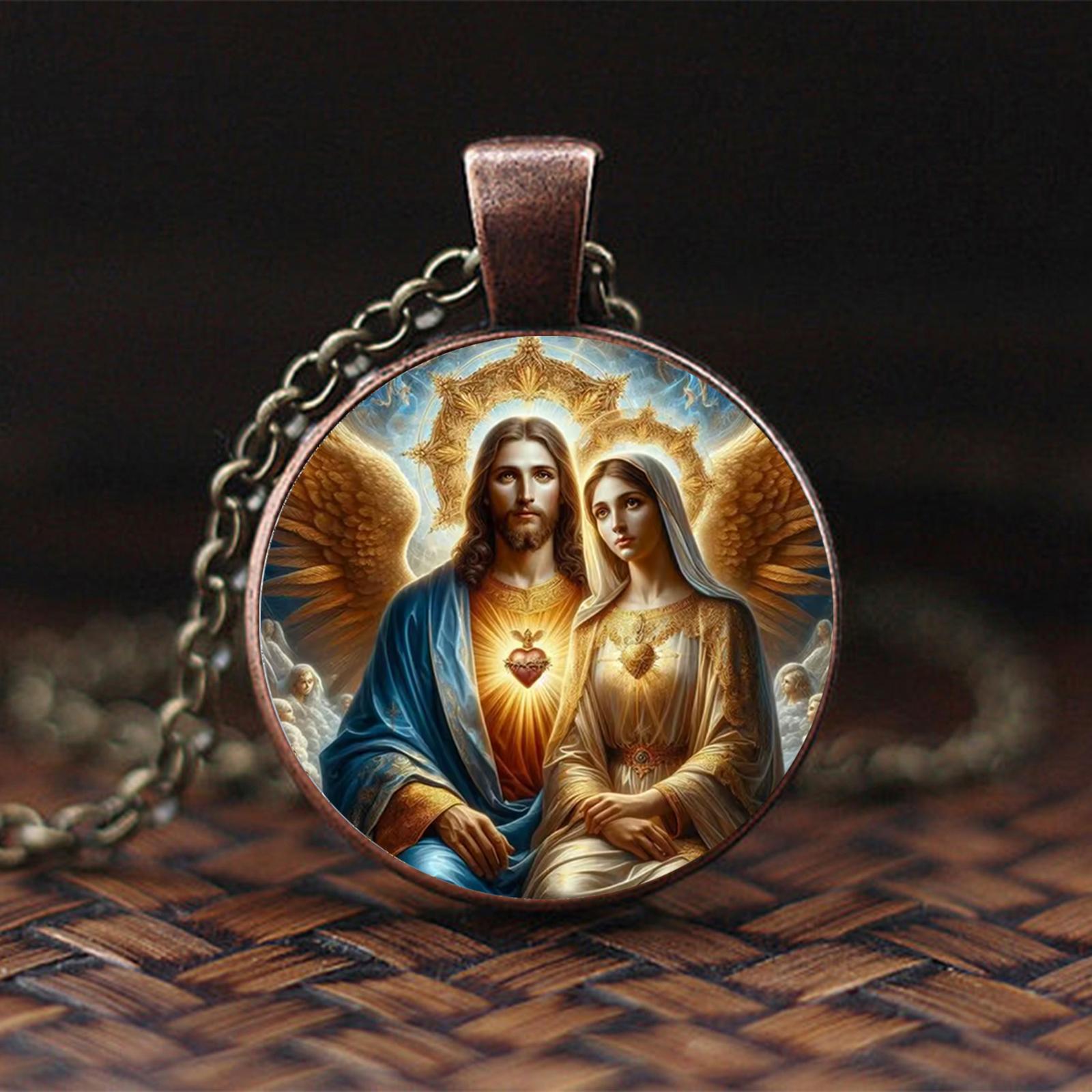

One piece vintage Jesus Mother Necklace Pendant Christian Jesus Glass Pendant Necklace Fashion Accessories Suitable for Daily Wear