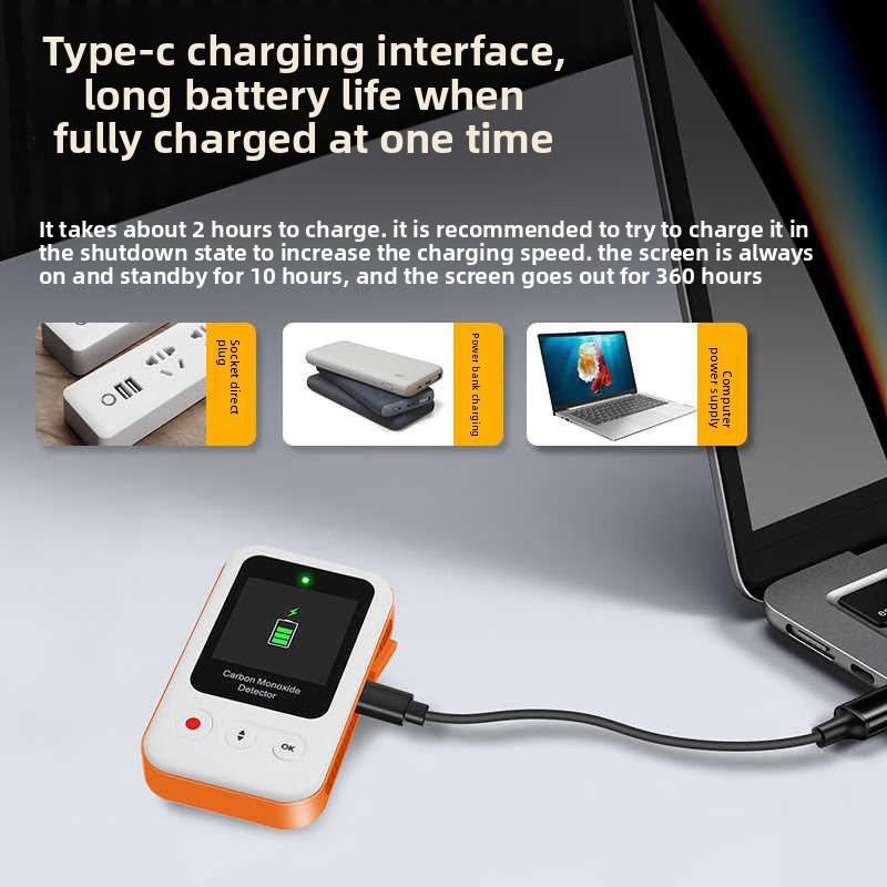 Portable CO Detector GZ-CO10 Carbon Monoxide Alarm USB Rechargeable Sensor for Home Car Camping Safety