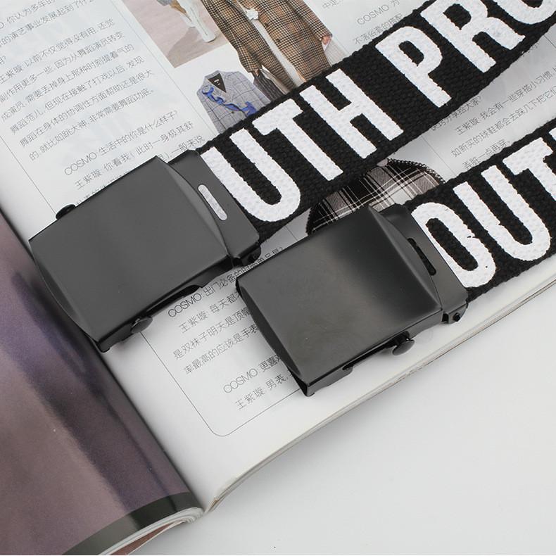 Printed Letter Canvas Waist Strap With Iron Buckle For Casual Fashion Outfits