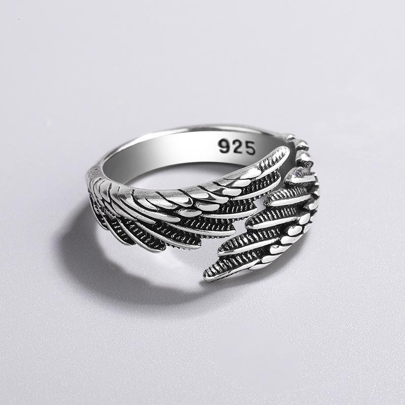Vintage Feather Ring Distressed Minimalist Fashion Elegant High-End Band