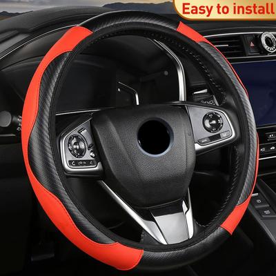 Capa de volante de carro 2023 respirável antiderrapante PU couro capas de direção adequadas 37-38,5 cm decoração automática fibra de carbono