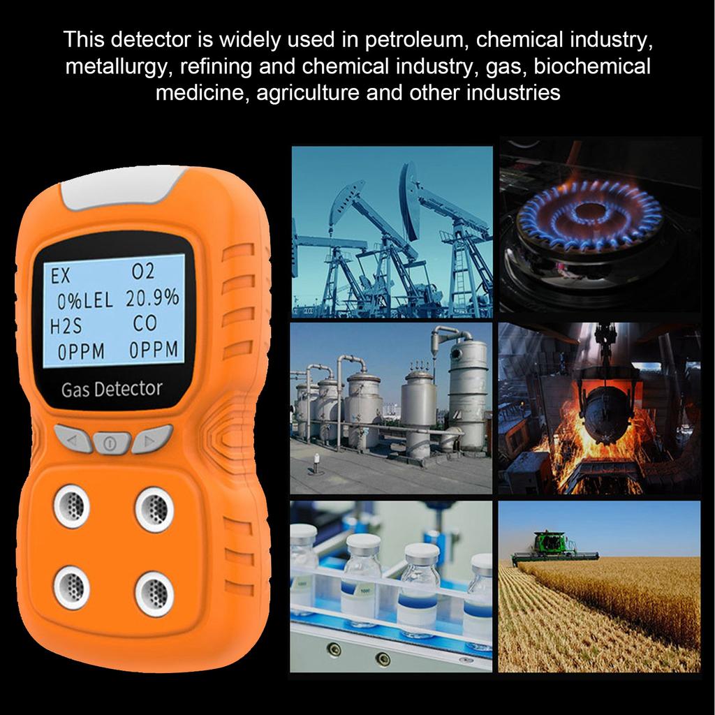 4-in-1 Gasdetektor CO H2S O2 Analysator Wiederaufladbar LCD-Display Ton Licht Vibration Alarm Qualität