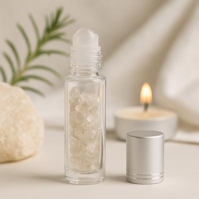 Essential Oil Roller Bottle Rock Quartz Silver Cap