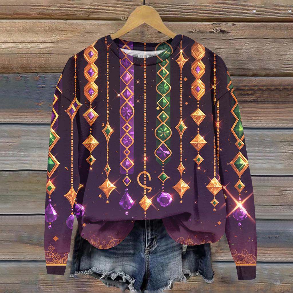 Damenmode Bedrucktes Langarm Locker Rundhals Sweatshirt Top