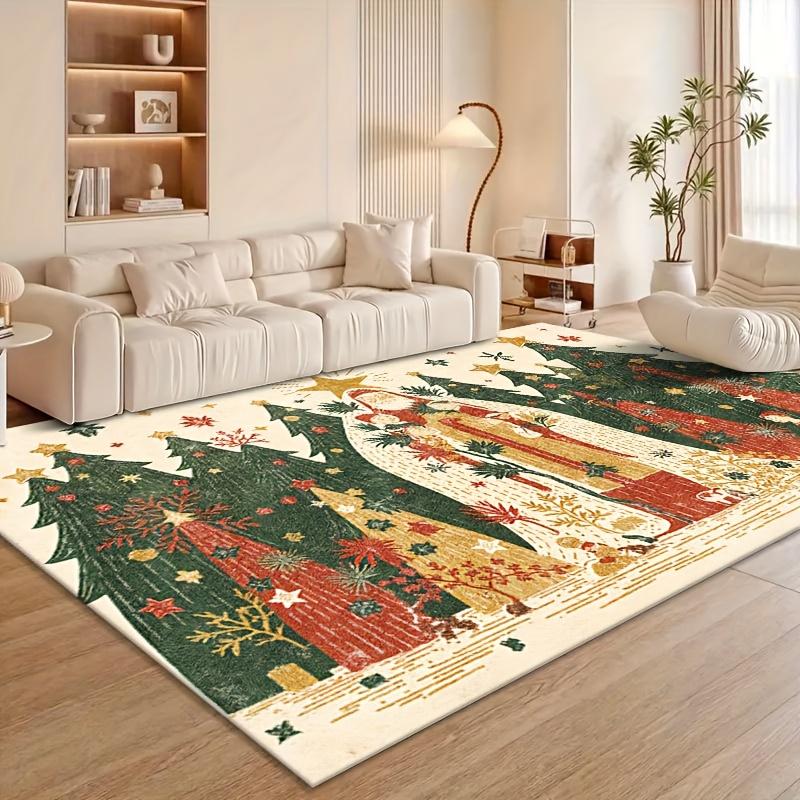 Cartoon Weihnachts-Teppich Weihnachtsmann Schneemann Teppich Rentier Strumpf Matte Weiß Bunt Heimdekoration Rutschfeste Wohnzimmer-Bodenmatte