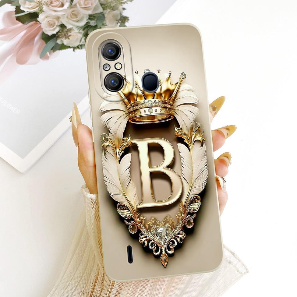 For ITEL A58 Case For ITEL A58 Pro Cover Luxury A-Z Letters Fashion Crown 2D Painted Silicone Casing For ITEL A49 A661L