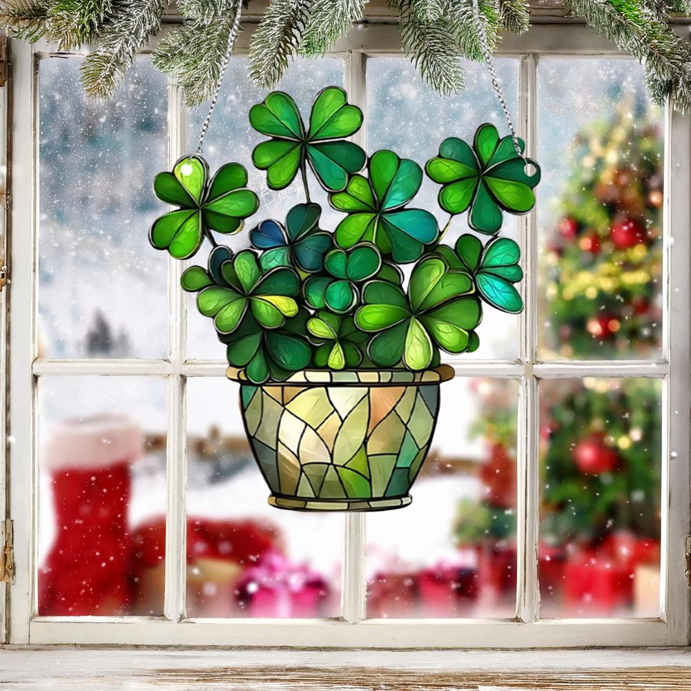 2D Acrylic Hanging Decor Outdoor Window Door Porch Pendant Clover Acrylic Disc Charm Lucky Simu N1P2