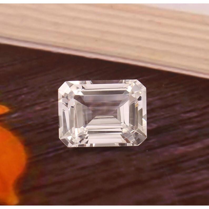 Flawless 16x12 mm Heated Ceylon White Sapphire Emerald Cut Loose Gemstone