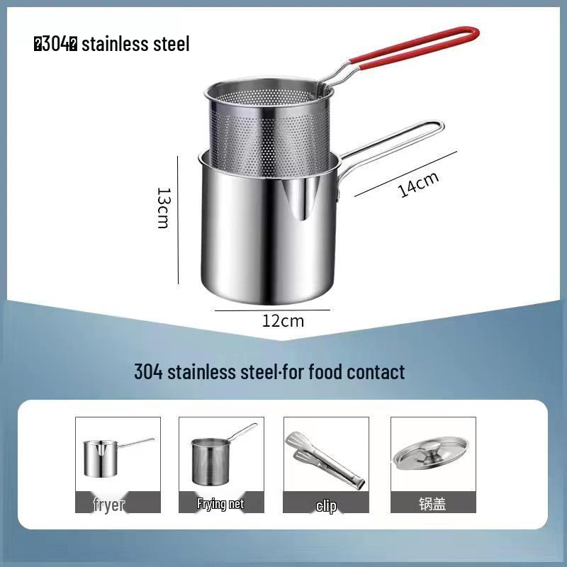 Stainless Steel 304 Large-Capacity Deep Fryer with Strainer and Double Handles, Anti-Scald Design