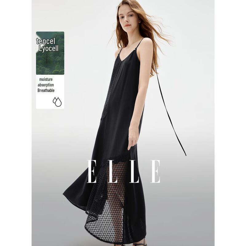 ELLE Black Lace A-Line Sling Dress L чёрный