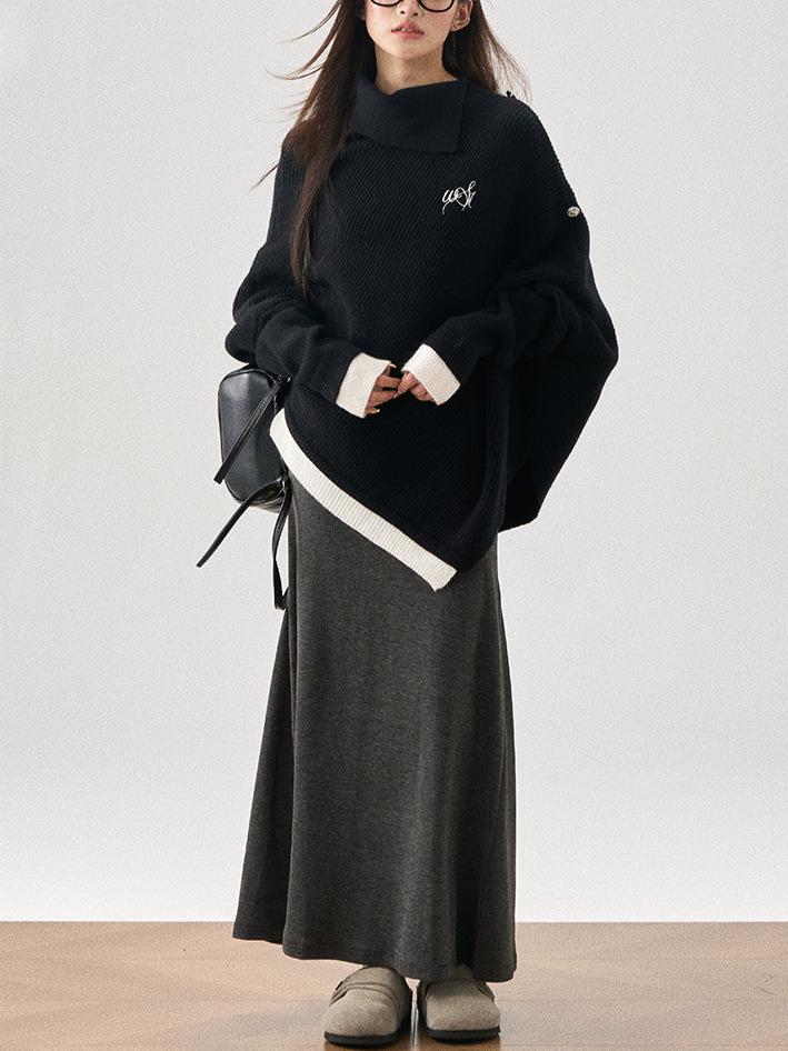 WESYONE Women's High Neck Irregular Cape Sweater - Autumn/Winter Knit Outerwear Top