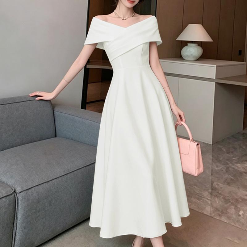 ZANZEA Women Elegant Off Shoulder Sleeveless Casual A-line Dress S белый