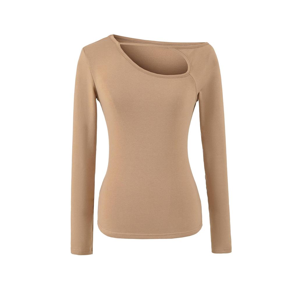 Women's Designer Long-Sleeve Hollow Top: Niche Autumn/Winter, Plush, Slimming, Hot Girl Style, Base T-Shirt