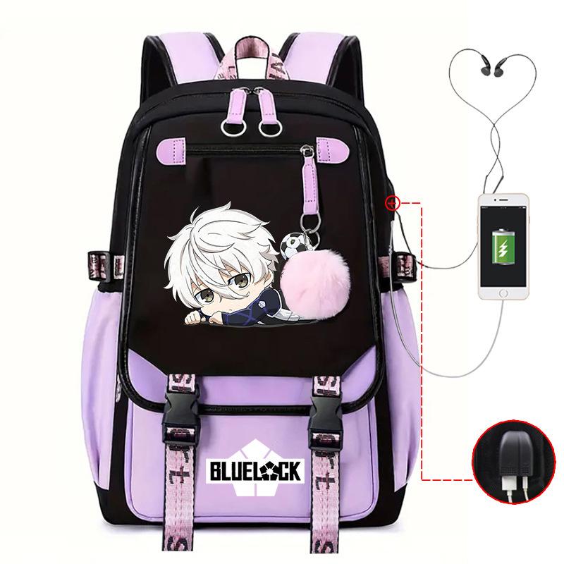 Blaues Gefängnis Anime Schultasche College Stil Große Kapazität Mittelschüler USB Rucksack