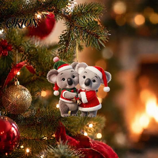2D Acrylic Holiday Pendant Christmas Animal Ornaments, Cute Flat Hanging Decorative Festival Ornament Decoration for Xmas Tree, Winter Party,