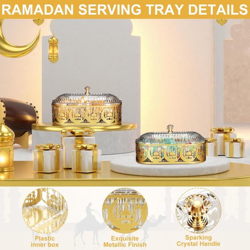1Pc Eid Mubarak Serving Platter with Lid Ramadan Dessert Tray Food Storage Box Jar