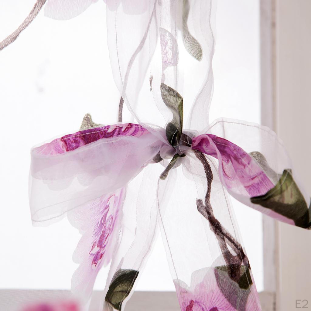 Roman Curtain Voile - Tie Up Silk Ribbon Shade Window Valance Drape Blind for Small Window,