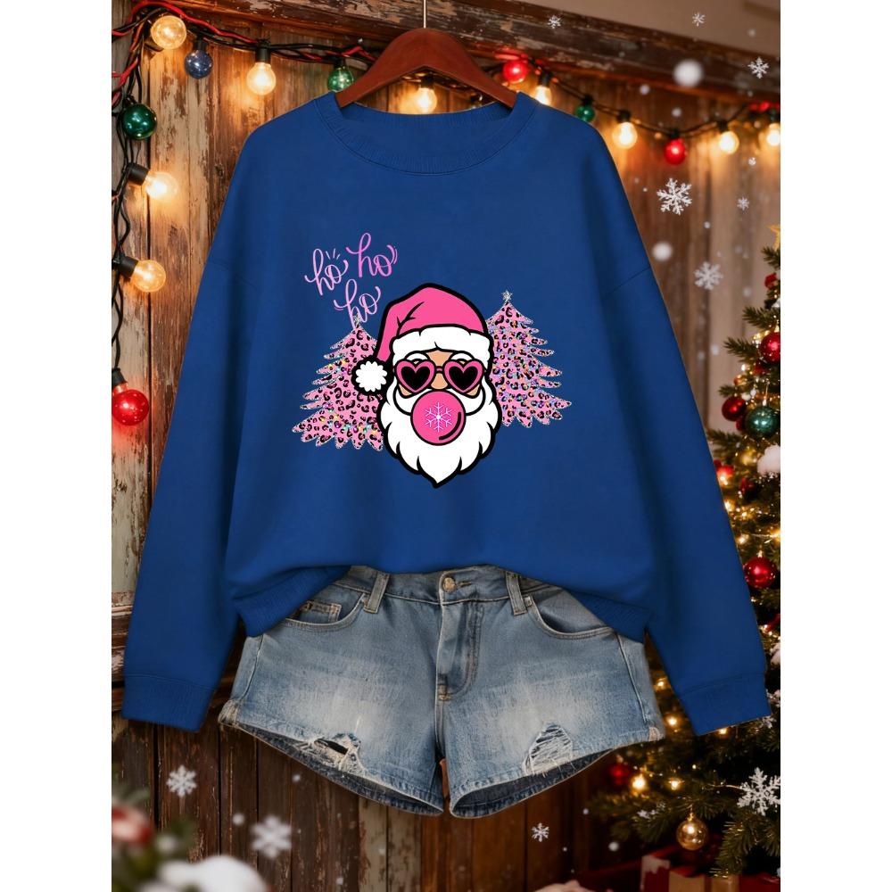 Merry Christmas Tree Santa Claus Prints Sweatshirt Women Loose Soft Hoodie Warm Crewneck Clothes Winter Casual Pullover