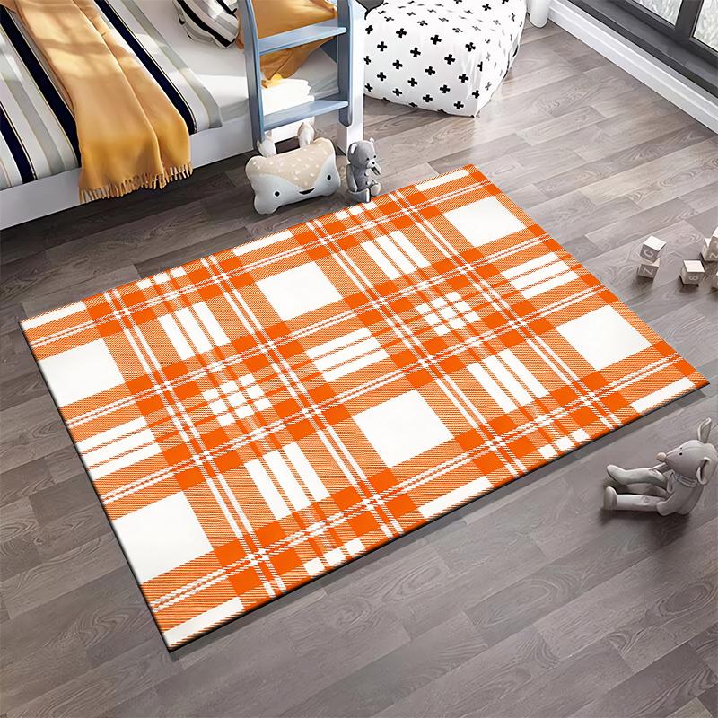 Orange and White Plaid Pattern Carpet, Modern Home Decor Style Rug Suitable for Use As an Anti-slip for Living Room Bedroom Sofas