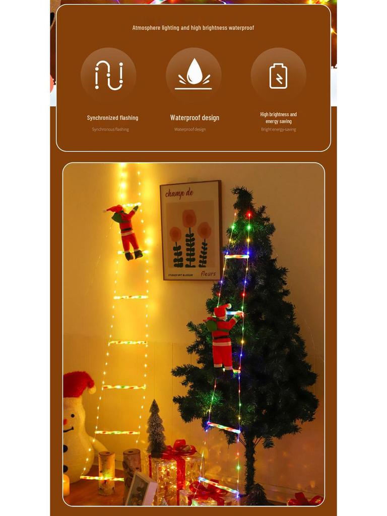 New Christmas LED Climbing Santa Ladder Lights - Festive Outdoor Tree & Atmosphere Decor