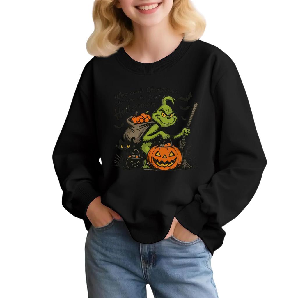 Kids' Fashion Loose-Fit Casual Long-Sleeve Christmas Print Oversized Crewneck Sweatshirt