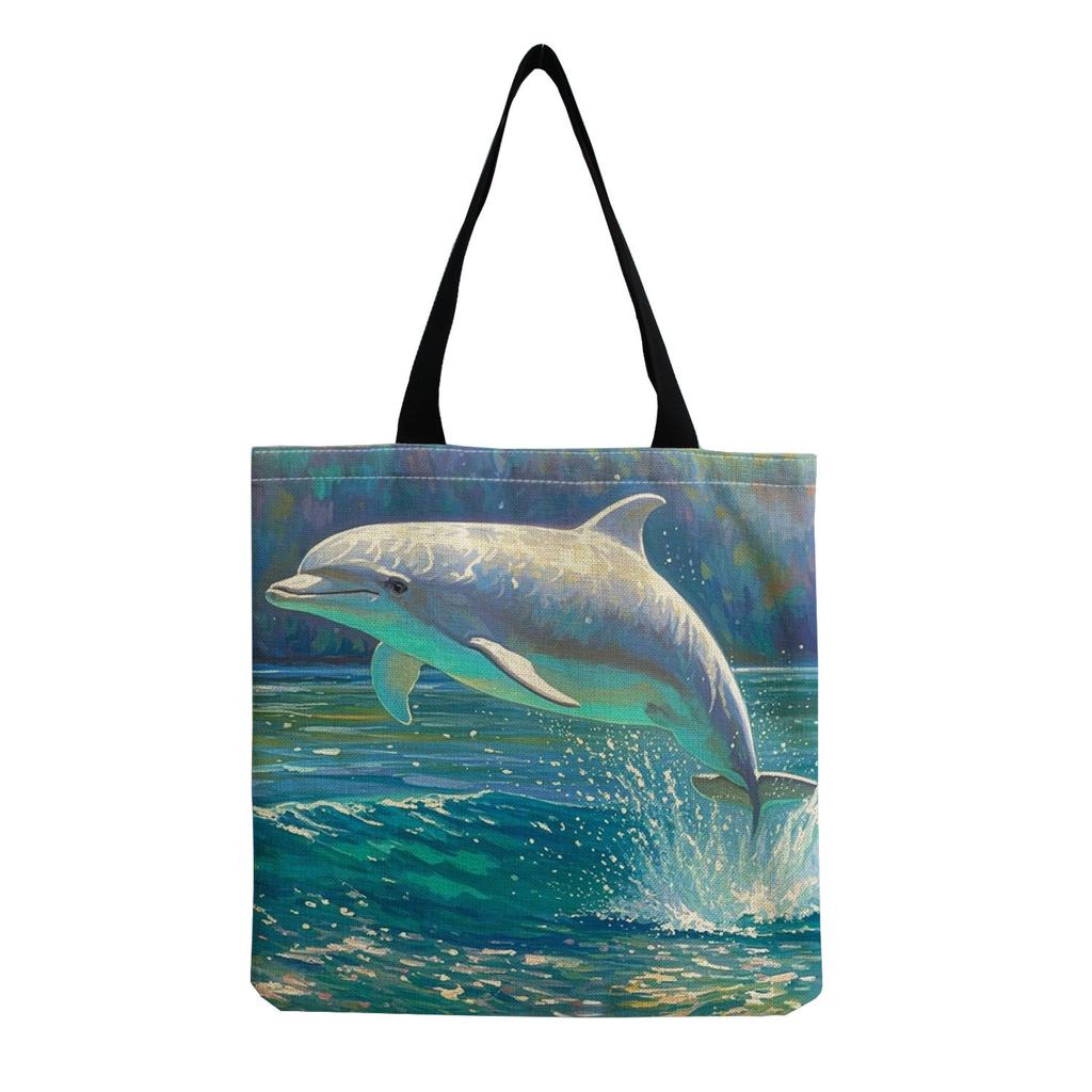 Women Vintage Linen Tote Bag - Large Capacity Print Shoulder Handbag for Casual & Grocery Shopping KTB